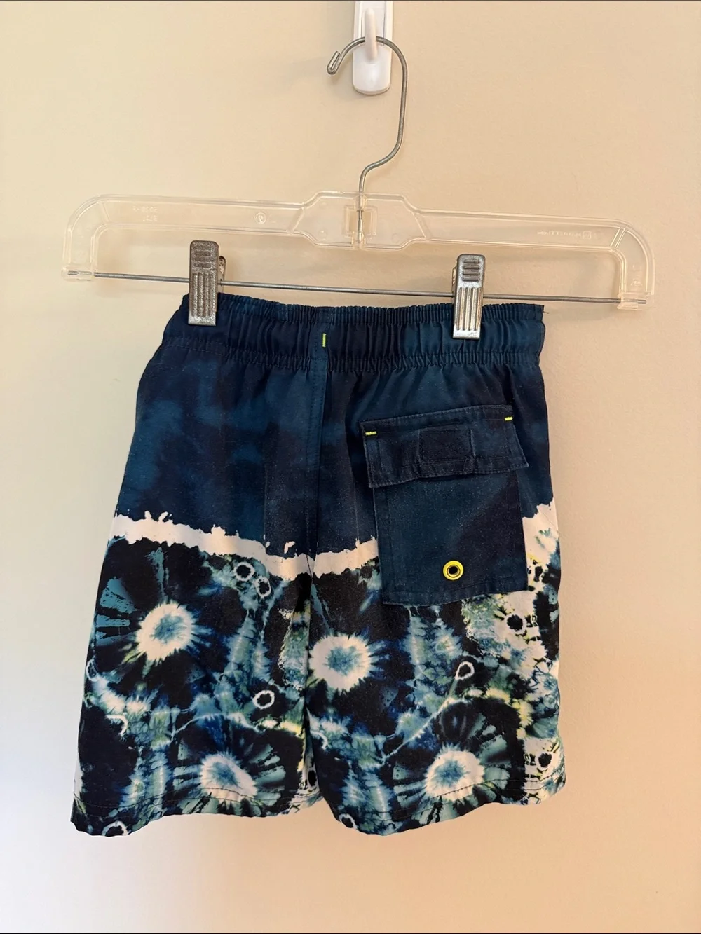 wonder nation Navy Blue Tie-Dye Kids Swim Trunks with Neon Yellow Accent